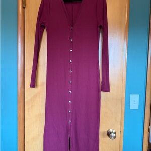 Grey State Long Sleeve Magenta Button-Down Dress